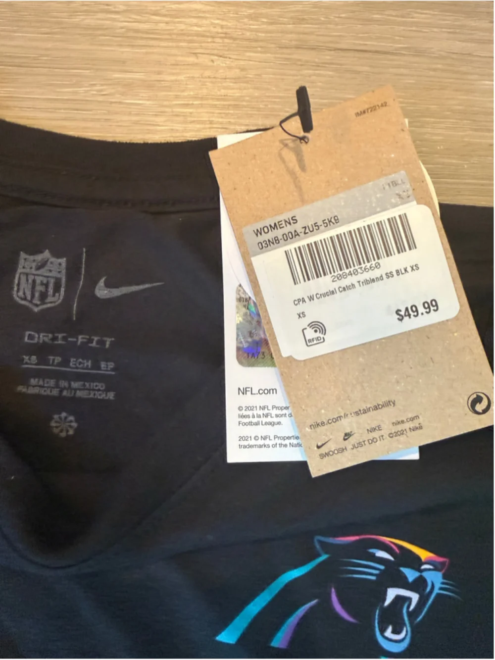 Women's Nike Carolina Panthers Crucial Catch Tee Black XS